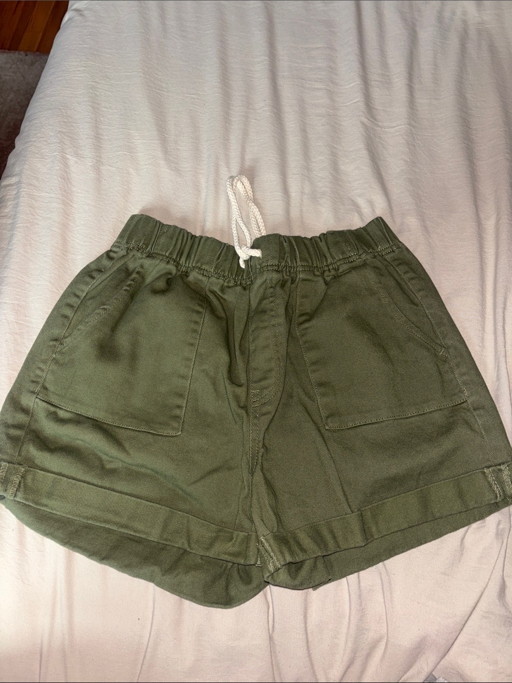 No Boundaries Olive Green Drawstring Jean Shorts